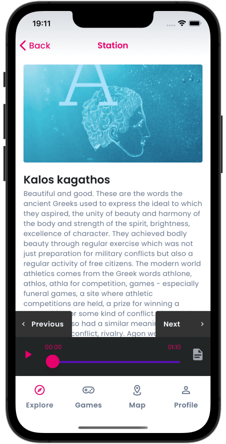 Classic tour Naratour app with a Classic tour open
