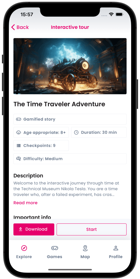 Interactive tour Naratour app with a Interactive tour open